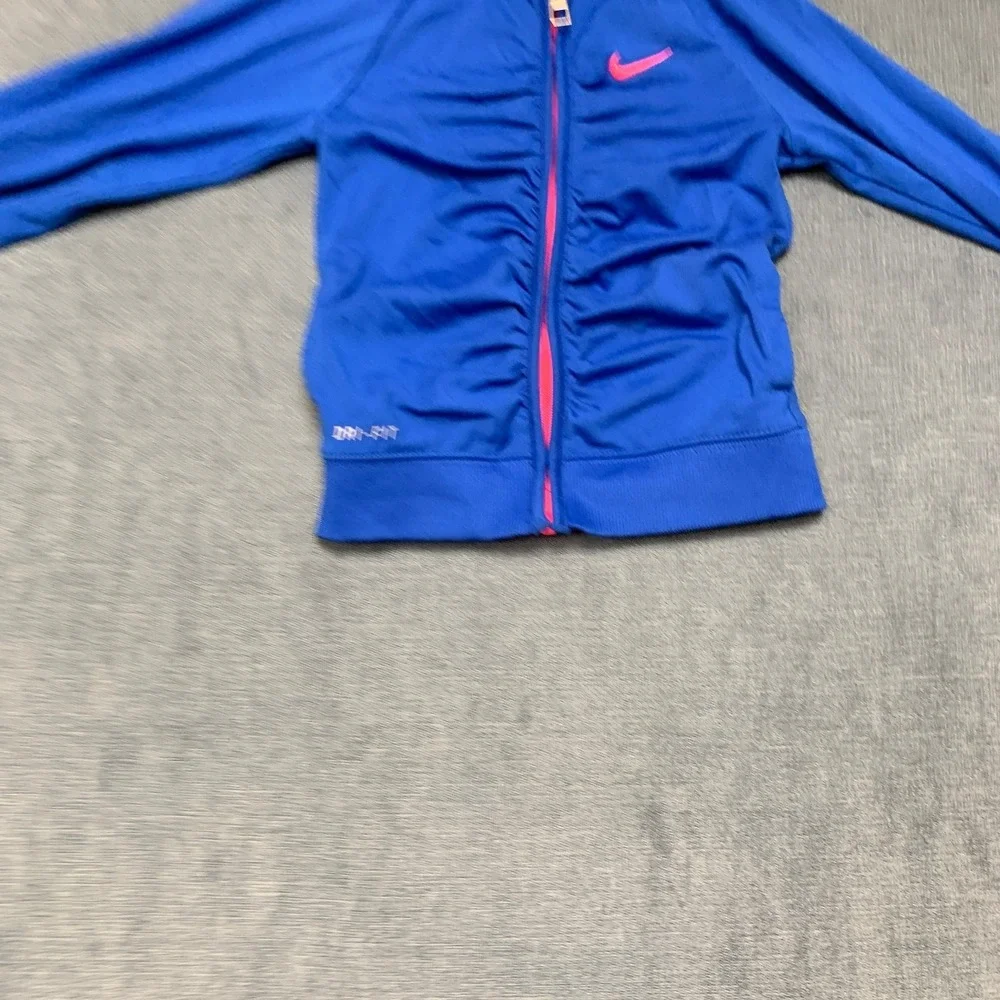 Nike Dri-Fit Full Zip Hoodie Girls 3T Blue Pink Swoosh Raglan Sleeve Activewear